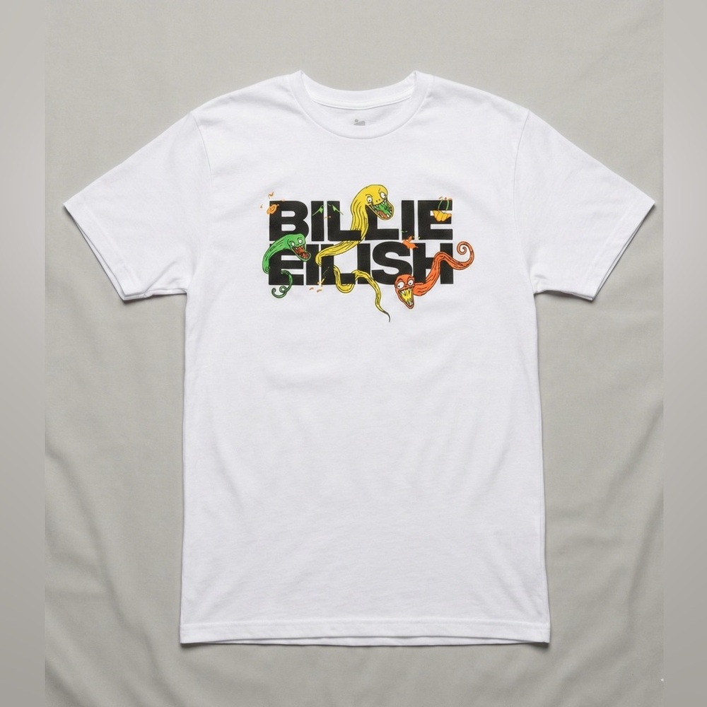 Billie Eilish Official Merch 2019 Monster Eel Ghouls Graphic T-Shirt White M